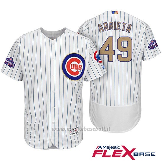 Maglia Baseball Uomo Chicago Cubs 49 Jake Arrieta Bianco Or Program Flex Base
